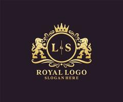 Initial ls Letter Lion Royal Luxury Logo Vorlage in Vektorgrafiken für Restaurant, Lizenzgebühren, Boutique, Café, Hotel, Heraldik, Schmuck, Mode und andere Vektorillustrationen. vektor