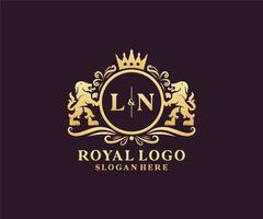 första ln brev lejon kunglig lyx logotyp mall i vektor konst för restaurang, kungligheter, boutique, Kafé, hotell, heraldisk, Smycken, mode och Övrig vektor illustration.