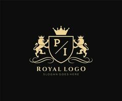 Initiale Pi Brief Löwe königlich Luxus heraldisch, Wappen Logo Vorlage im Vektor Kunst zum Restaurant, Königtum, Boutique, Cafe, Hotel, heraldisch, Schmuck, Mode und andere Vektor Illustration.