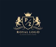 Initiale pz Brief Löwe königlich Luxus heraldisch, Wappen Logo Vorlage im Vektor Kunst zum Restaurant, Königtum, Boutique, Cafe, Hotel, heraldisch, Schmuck, Mode und andere Vektor Illustration.