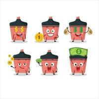 Rosa Textmarker Karikatur Charakter mit süß Emoticon bringen Geld vektor