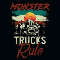 Monster- Lastwagen Berg Abenteuer T-Shirt Design vektor