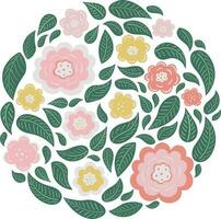 uppsättning av blommor och löv med klotter stil. blommig illustration. platt stil vektor bild