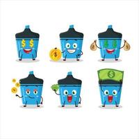 blå stryknings tecknad serie karaktär med söt uttryckssymbol föra pengar vektor