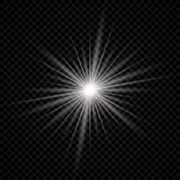 ljus effekt av lins blossa. vit lysande ljus exploderar med starburst effekter och pärlar vektor