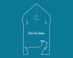 eid al Adha linje konst med lykta och get vektor
