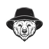 Bär tragen Eimer Hut, Jahrgang Logo Konzept schwarz und Weiß Farbe, Hand gezeichnet Illustration vektor