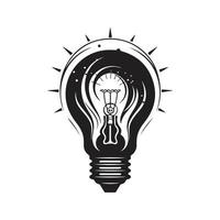 ljus Glödlampa, årgång logotyp begrepp svart och vit Färg, hand dragen illustration vektor