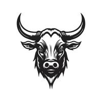lange Horn Stier, Jahrgang Logo Konzept schwarz und Weiß Farbe, Hand gezeichnet Illustration vektor