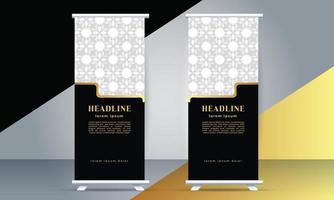 modern Geschäft aufrollen standee Banner im golden Farbe vektor