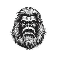 Yeti, årgång logotyp begrepp svart och vit Färg, hand dragen illustration vektor