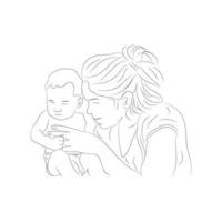 glücklich Mütter Tag Linie Kunst Mama und Kind Liebe vektor
