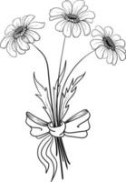 linear Gänseblümchen und Blätter. Hand gezeichnet Illustration. vektor