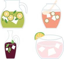 einstellen von Limonade Symbole im eben Stil. Limonade, Mojito, Limette Saft. Vektor Illustration