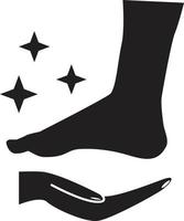 Fuß Pflege Symbol auf Weiß Hintergrund. Hand mit Bein unterzeichnen. Massage Füße Symbol. Körper Gesundheit Logo. eben Stil. vektor