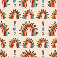 böhmisches, modernes nahtloses Boho-Chic-Muster mit handgezeichneten abstrakten Regenbogen im skandinavischen Stil vektor