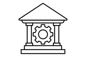 finanziell Dienstleistungen Symbol Illustration. Gebäude Symbol mit Getriebe. Symbol verbunden zu Industrie. Linie Symbol Stil. einfach Vektor Design editierbar