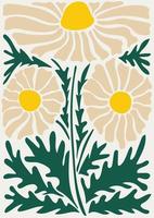 trendig blommig retro affisch med chamomiles vektor