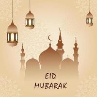 im modernen Stil eid Mubarak Gruß Karten mit Sozial Medien Design, eid Mubarak Symbol Vektor, Mond, Moschee, und Logo vektor