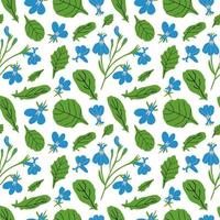 blå blommor och löv sömlös mönster. trädgård blommor vektor illustration.