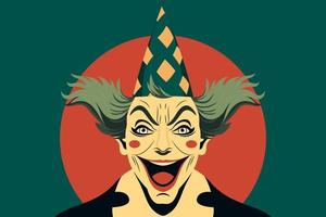 april 1, de dag av skratt. galen rolig karaktär skrattande. illustration av en gycklare i en Semester hatt, clown, Semester illustration för en baner, bakgrund eller hälsning kort vektor