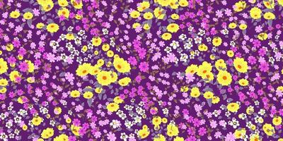 abstrakt Blume nahtlos Muster. bunt Blume Anordnung geschäftig auf lila Hintergrund. finden füllen Muster auf Farbfelder vektor