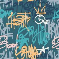 städtisch Typografie nahtlos Muster mit Straße Kunst Graffiti Slogan drucken. abstrakt Grafik unter Tage unisex Design zum T-Shirts und Sweatshirt zum Jugendliche. Grün Blau Farbe Palette. vektor