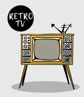 Jahrgang alt Fernseher mit prall Bildröhre und Antenne auf oben im Jahrgang Stil. retro alt Fernseher Empfänger auf ein hölzern Fall. vektor