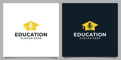 Hochschule, Absolvent Deckel, Campus, Bildung Logo Design und Mikrofon Logo Vektor Illustration Grafik Design.