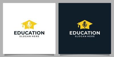 högskola, examen keps, campus, utbildning logotyp design och mikrofon logotyp vektor illustration grafisk design.