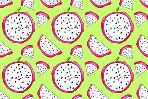 exotisch Scheiben von Pitaya nahtlos Muster. schön Süss Drachen Frucht. Essen Illustration Sommer- Dessert vektor