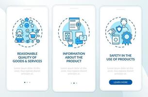 Verbraucherrechte Onboarding Mobile App Seite Bildschirm mit Konzepten vektor