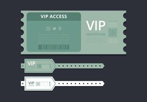 VIP-Pass-ID-Karte oder Ticketvorlage. VIP-Pass für Event-Vorlage. Flacher horizontaler VIP-Pass mit grünem Ticket. Attrappe, Lehrmodell, Simulation. vektor