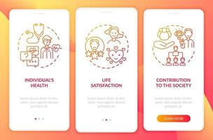 Positive Entwicklungseffekte für Erwachsene Red Onboarding Mobile App-Seitenbildschirm mit Konzepten vektor
