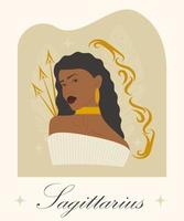 sagittarius zodiaken tecken ung afro kvinna tecknad serie illustration. vektor