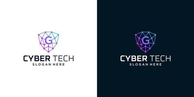 Cyber Technik Logo Design Vorlage mit Initiale Brief G Grafik Design Vektor Illustration. Symbol zum Technik, Sicherheit, Internet, System, künstlich Intelligenz und Computer.