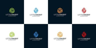 uppsättning av tillväxt investering finansiera logotyp design mall med första brev mw eller wm grafisk design illustration. ikon, symbol, kreativ. vektor