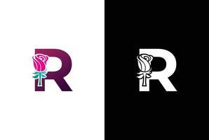 Illustration Schönheit Rose mit Brief r Zeichen Logo Vektor Design Vorlage. Brief r mit Rose zum Schönheit und Mode.