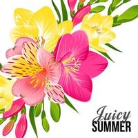 festlig banner med ljusa tropiska blommor vektor