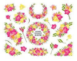 riesige Reihe von Blumenarrangements von Freesien und Alstroemeria vektor