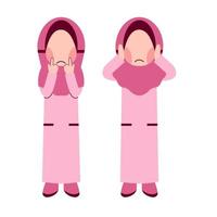 einstellen von Hijab Mädchen Gefühl traurig vektor