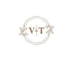 Initiale vt Briefe schön Blumen- feminin editierbar vorgefertigt Monoline Logo geeignet zum Spa Salon Haut Haar Schönheit Boutique und kosmetisch Unternehmen. vektor