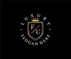 första fu brev kunglig lyx logotyp mall i vektor konst för restaurang, kungligheter, boutique, Kafé, hotell, heraldisk, Smycken, mode och Övrig vektor illustration.