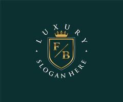 första fb brev kunglig lyx logotyp mall i vektor konst för restaurang, kungligheter, boutique, Kafé, hotell, heraldisk, Smycken, mode och Övrig vektor illustration.