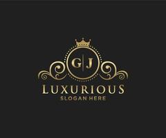 Royal Luxury Logo-Vorlage mit anfänglichem gj-Buchstaben in Vektorgrafiken für Restaurant, Lizenzgebühren, Boutique, Café, Hotel, Heraldik, Schmuck, Mode und andere Vektorillustrationen. vektor