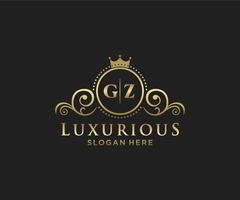 Royal Luxury Logo-Vorlage mit anfänglichem gz-Buchstaben in Vektorgrafiken für Restaurant, Lizenzgebühren, Boutique, Café, Hotel, Heraldik, Schmuck, Mode und andere Vektorillustrationen. vektor