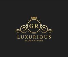 Royal Luxury Logo-Vorlage mit anfänglichem gr-Buchstaben in Vektorgrafiken für Restaurant, Lizenzgebühren, Boutique, Café, Hotel, Heraldik, Schmuck, Mode und andere Vektorillustrationen. vektor