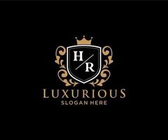 Royal Luxury Logo-Vorlage mit anfänglichem hr-Buchstaben in Vektorgrafiken für Restaurant, Lizenzgebühren, Boutique, Café, Hotel, Heraldik, Schmuck, Mode und andere Vektorillustrationen. vektor