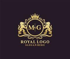 Initial mg Letter Lion Royal Luxury Logo Vorlage in Vektorgrafiken für Restaurant, Lizenzgebühren, Boutique, Café, Hotel, heraldisch, Schmuck, Mode und andere Vektorillustrationen. vektor