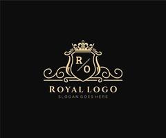 första ro brev lyxig varumärke logotyp mall, för restaurang, kungligheter, boutique, Kafé, hotell, heraldisk, Smycken, mode och Övrig vektor illustration.